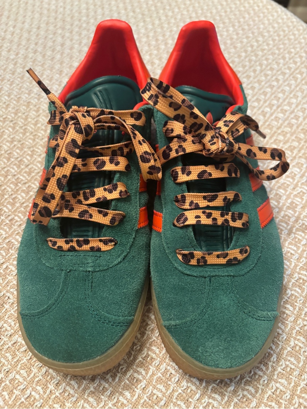 adidas Gazelle Green Suede Sneakers with Orange Stripes - Picture 3 of 3
